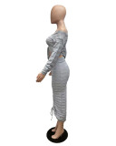 Off Shoulder Flounce Sleeve Crop Top & Ruched Pencil Skirt