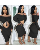 Off Shoulder Flounce Sleeve Crop Top & Ruched Pencil Skirt