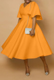 Elegant Solid Thicken Patchwork V Neck A Line Short Sleeve Dress