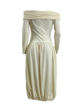 Apricot Off The Shoulder Split Midi Dress
