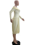 Apricot Off The Shoulder Split Midi Dress
