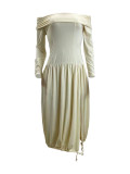 Apricot Off The Shoulder Split Midi Dress