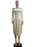 Apricot Off The Shoulder Split Midi Dress
