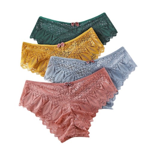 MOQ 3PCS Lace-edged Butterfly Bow Cross Strap Women's Triangle Panties
