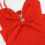 Fashion Women Butterfly Waist Crystal Spaghetti Strap One Piece   Jumpsuit