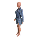High Elastic Washed Ripped Tassel Denim Rompers