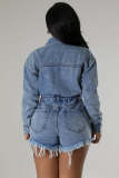 High Elastic Washed Ripped Tassel Denim Rompers