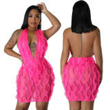 Plunging Neck Backless Halter Neck Backless Bodycon Dress