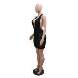 Plunging Neck Backless Halter Neck Backless Bodycon Dress