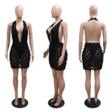 Plunging Neck Backless Halter Neck Backless Bodycon Dress