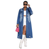 Ripped Raw Cut Denim Coat