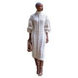 Fashion Turtleneck Lantern Long Sleeve Side Split Slim Maxi Sweaters Pullovers Dresses