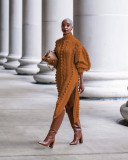 Fashion Turtleneck Lantern Long Sleeve Side Split Slim Maxi Sweaters Pullovers Dresses