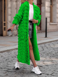 Women Knit Ribbed Tassel Long Sleeve Open Stitch Maxi Slim Cardigan Sweater Winter 2023 Oversized Jumpers Outcoat