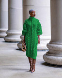 Fashion Turtleneck Lantern Long Sleeve Side Split Slim Maxi Sweaters Pullovers Dresses