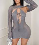 Knitting Birthday Bodycon Midi Halter Neck Tie Up Dress with Cover-ups 2 Piece Sets