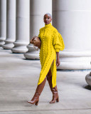Fashion Turtleneck Lantern Long Sleeve Side Split Slim Maxi Sweaters Pullovers Dresses