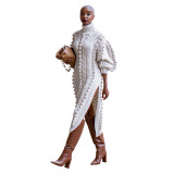 Fashion Turtleneck Lantern Long Sleeve Side Split Slim Maxi Sweaters Pullovers Dresses