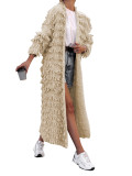 Women Knit Ribbed Tassel Long Sleeve Open Stitch Maxi Slim Cardigan Sweater Winter 2023 Oversized Jumpers Outcoat