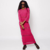 Sexy Hollow Out Backless Knitted Long Sleeve Maxi Dress