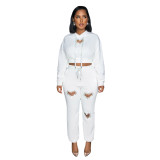 Two Piece Sets Women Outfits Bright Hot Diamond Loving Long Sleeve Hooded Crop Top Pants Lounge Wear