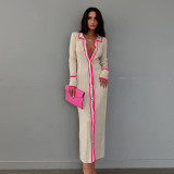Exquisite Patchwork Collar Women's Long Sleeve Cardigan Dress