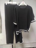 Contrast Short-Sleeve Sweater and Wide-Leg Pants Knit Set