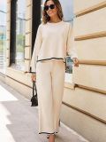 Women's 2 Piece Outfits Sweater Sets Long Sleeve Knit Pullover Tops Wide Leg Pants Tracksuit Lounge Sets