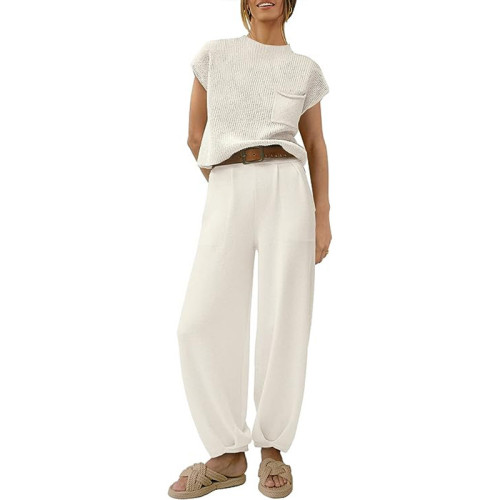 Two Piece Sweater Sets Women Lounge Sets Knit Pullover Tops and High Waisted Pants Loungewear