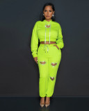 Two Piece Sets Women Outfits Bright Hot Diamond Loving Long Sleeve Hooded Crop Top Pants Lounge Wear