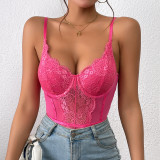 Bodysuit for Women Lace Insert Sheer Mesh Bodysuit Sleeveless Sexy
