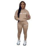 Women's Trend Pyrography Logo Hoodies Tracksuit Set
