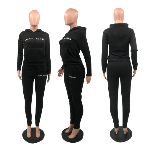 Women's Trend Pyrography Logo Hoodies Tracksuit Set