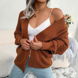 Woman Autumn Fashion Open Front Sweater Female Lantern Sleeve Knit Casual Cardigan