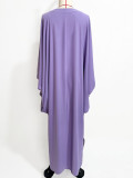 Magical Purple Iridescent Sequin Embroidered Cape Batwing Abaya Gown