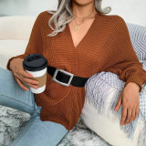 Woman Autumn Fashion Open Front Sweater Female Lantern Sleeve Knit Casual Cardigan