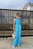 Solid Color Sleeveless V-Neck Short Top and Pants Set