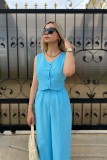 Solid Color Sleeveless V-Neck Short Top and Pants Set