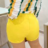 Casual Solid Skinny Shorts Office Lady Belt Slim Pants 2023 Female Tight Minipants