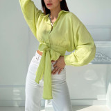 Breezy Batwing Sleeve Crop Top with Waist Tie