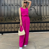 Solid Color Sleeveless V-Neck Short Top and Pants Set