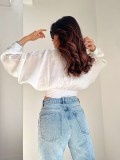 Breezy Batwing Sleeve Crop Top with Waist Tie
