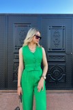 Solid Color Sleeveless V-Neck Short Top and Pants Set