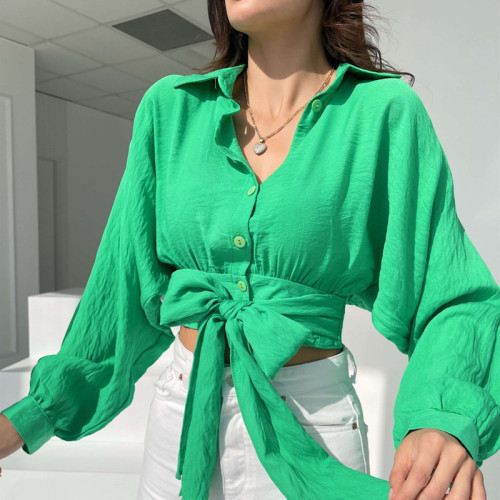 Breezy Batwing Sleeve Crop Top with Waist Tie