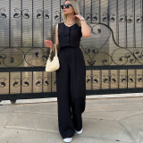 Solid Color Sleeveless V-Neck Short Top and Pants Set