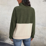 2023 Comfy Color Block Womens Ladies Button Collar Fleece Long Sleeve Sweatshirts