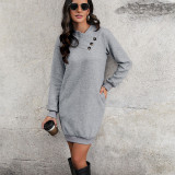 Button Detail Slant Pocket Sweatshirt Dress