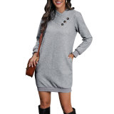 Button Detail Slant Pocket Sweatshirt Dress