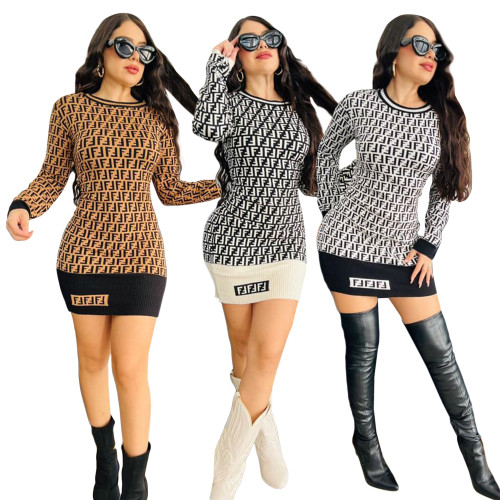 Solid Color Knitted Women's Pullover Bodycon Dresses