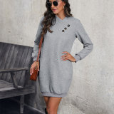 Button Detail Slant Pocket Sweatshirt Dress